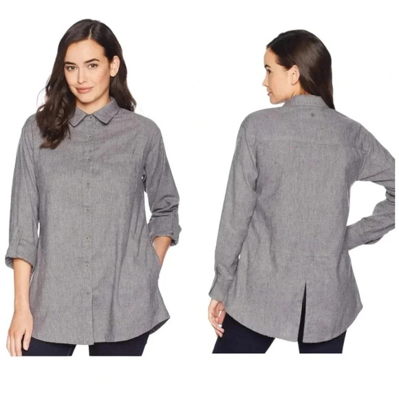 PRANA | Women’s Grey Aster Button Down Open Vent Tunic Shirt Size M - Picture 3 of 15
